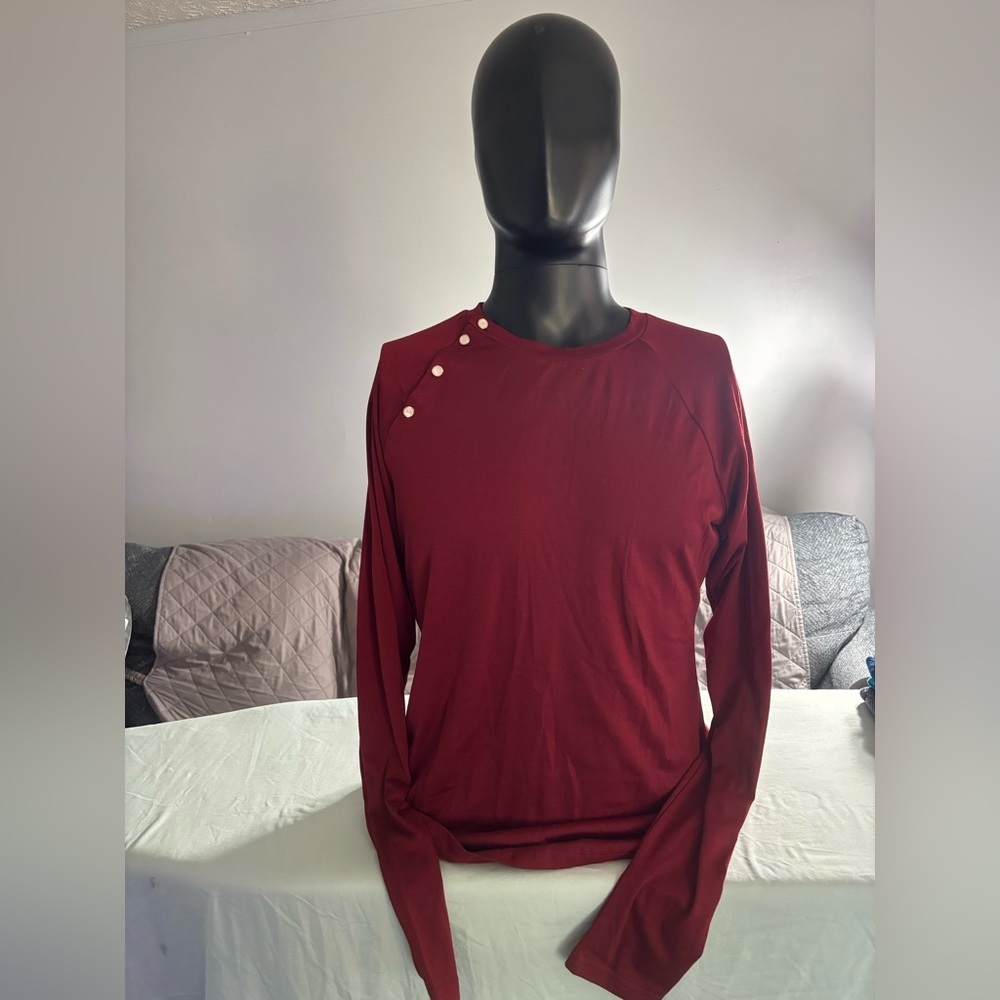 MISSLOOK Men's Deep Red Long Sleeve Shirt with Button Detail